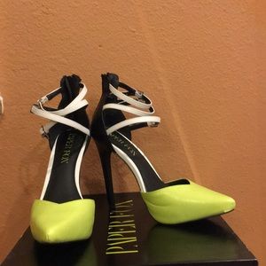 Paper Fox chartreuse strappy stilettos